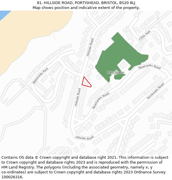 81, HILLSIDE ROAD, PORTISHEAD, BRISTOL, BS20 8LJ: Location map and indicative extent of plot