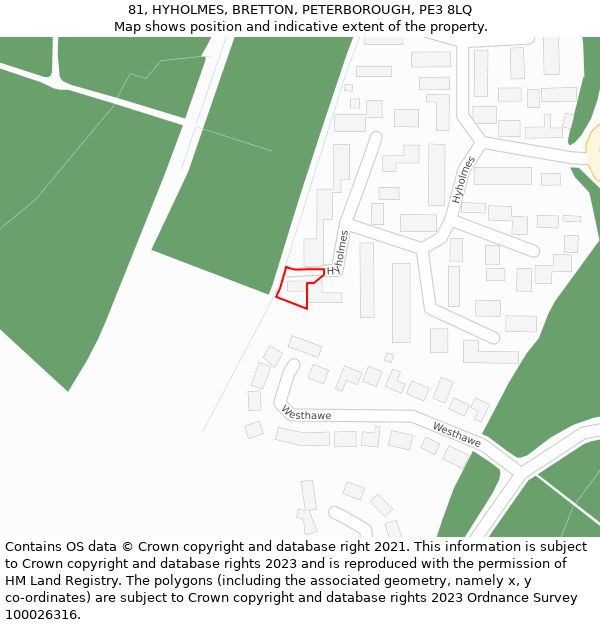 81, HYHOLMES, BRETTON, PETERBOROUGH, PE3 8LQ: Location map and indicative extent of plot