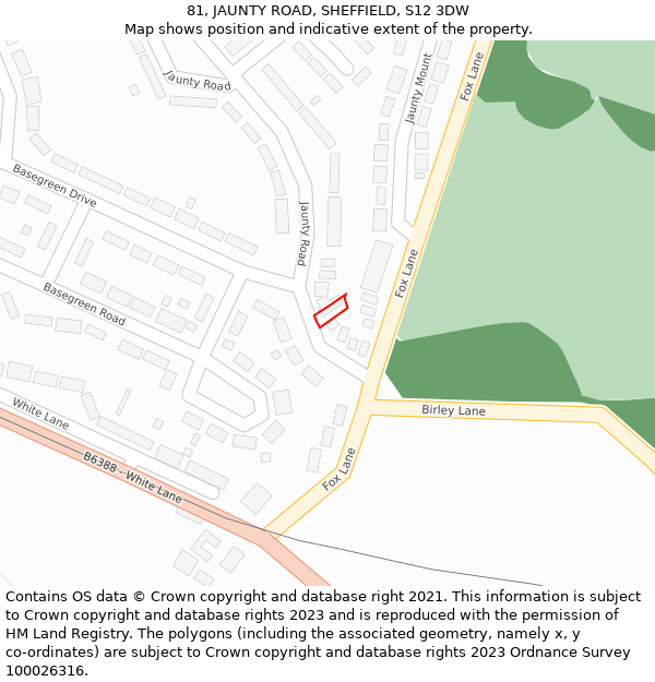81, JAUNTY ROAD, SHEFFIELD, S12 3DW: Location map and indicative extent of plot