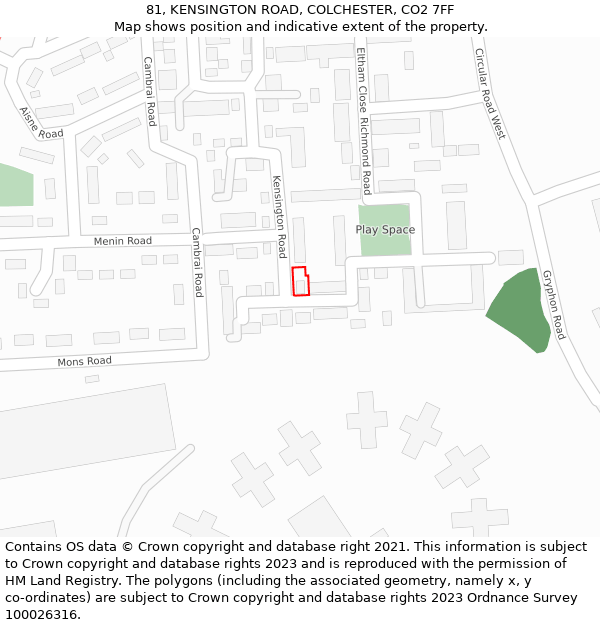 81, KENSINGTON ROAD, COLCHESTER, CO2 7FF: Location map and indicative extent of plot