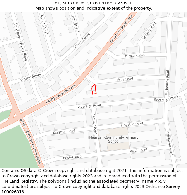 81, KIRBY ROAD, COVENTRY, CV5 6HL: Location map and indicative extent of plot