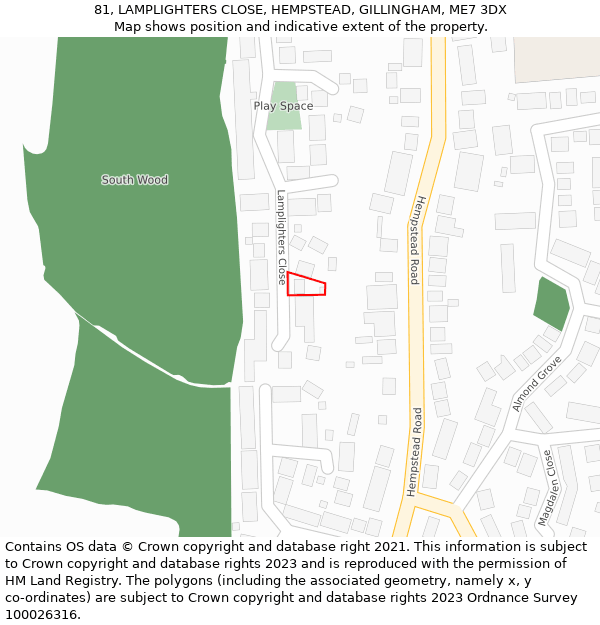 81, LAMPLIGHTERS CLOSE, HEMPSTEAD, GILLINGHAM, ME7 3DX: Location map and indicative extent of plot