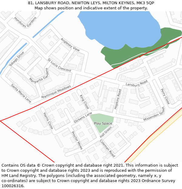 81, LANSBURY ROAD, NEWTON LEYS, MILTON KEYNES, MK3 5QP: Location map and indicative extent of plot