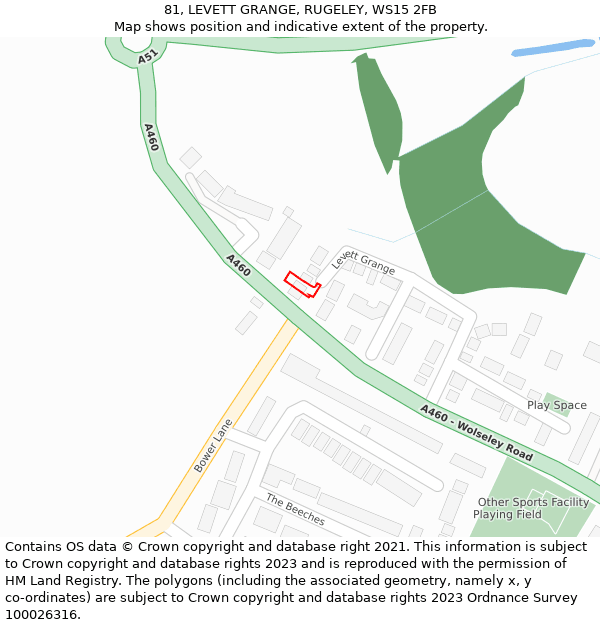 81, LEVETT GRANGE, RUGELEY, WS15 2FB: Location map and indicative extent of plot