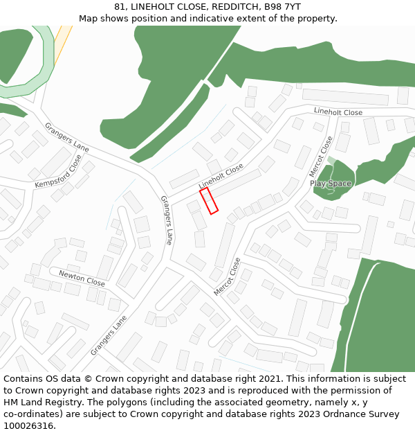 81, LINEHOLT CLOSE, REDDITCH, B98 7YT: Location map and indicative extent of plot