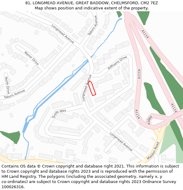 81, LONGMEAD AVENUE, GREAT BADDOW, CHELMSFORD, CM2 7EZ: Location map and indicative extent of plot