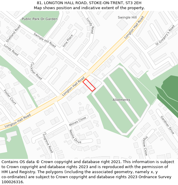 81, LONGTON HALL ROAD, STOKE-ON-TRENT, ST3 2EH: Location map and indicative extent of plot