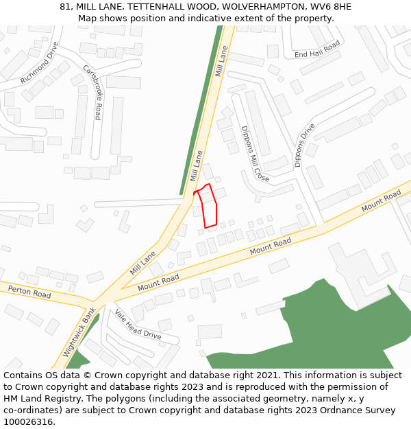 81, MILL LANE, TETTENHALL WOOD, WOLVERHAMPTON, WV6 8HE: Location map and indicative extent of plot