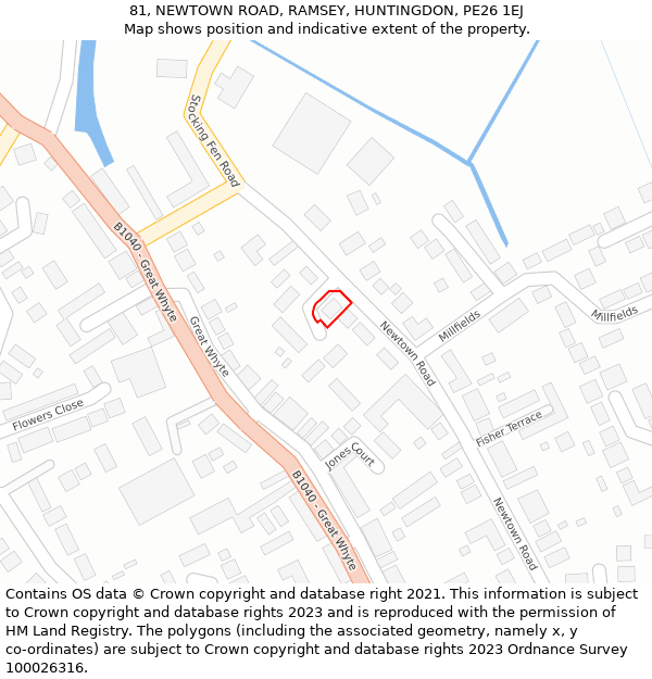 81, NEWTOWN ROAD, RAMSEY, HUNTINGDON, PE26 1EJ: Location map and indicative extent of plot