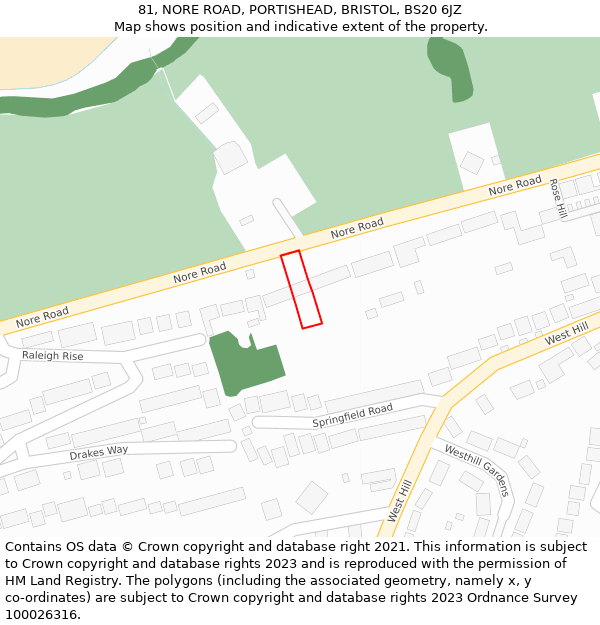 81, NORE ROAD, PORTISHEAD, BRISTOL, BS20 6JZ: Location map and indicative extent of plot