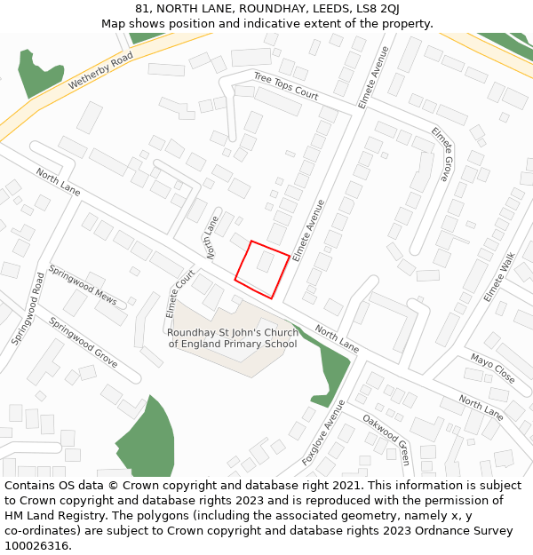 81, NORTH LANE, ROUNDHAY, LEEDS, LS8 2QJ: Location map and indicative extent of plot