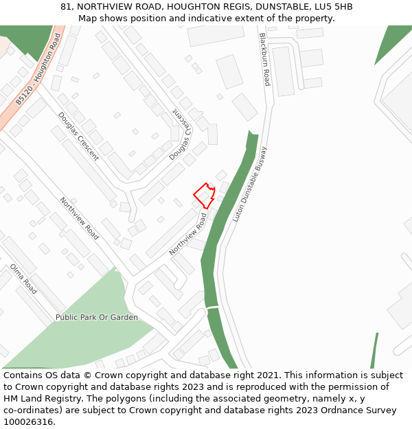 81, NORTHVIEW ROAD, HOUGHTON REGIS, DUNSTABLE, LU5 5HB: Location map and indicative extent of plot