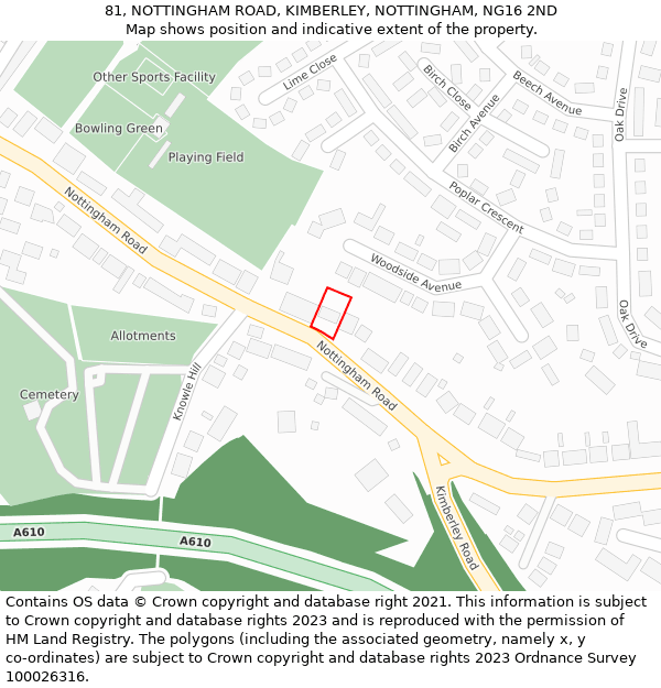 81, NOTTINGHAM ROAD, KIMBERLEY, NOTTINGHAM, NG16 2ND: Location map and indicative extent of plot