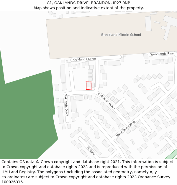 81, OAKLANDS DRIVE, BRANDON, IP27 0NP: Location map and indicative extent of plot