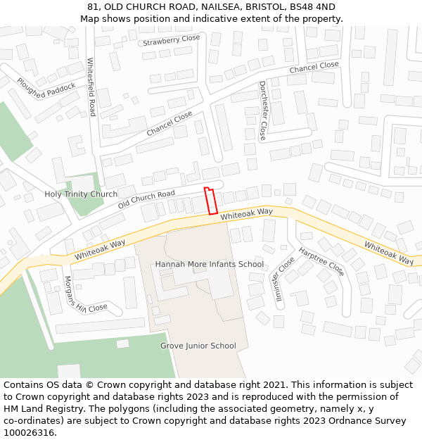 81, OLD CHURCH ROAD, NAILSEA, BRISTOL, BS48 4ND: Location map and indicative extent of plot