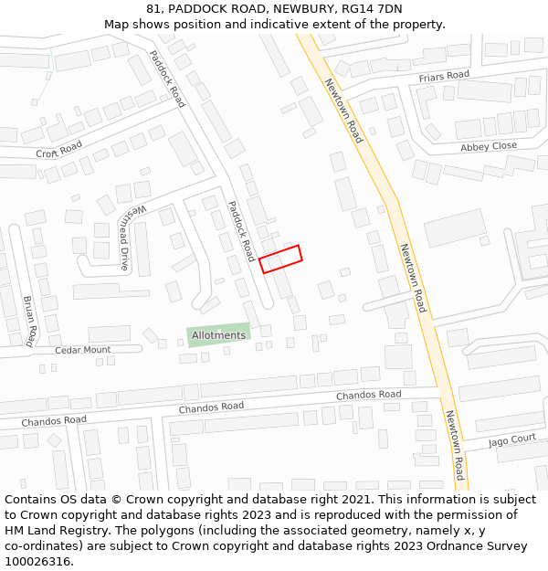 81, PADDOCK ROAD, NEWBURY, RG14 7DN: Location map and indicative extent of plot