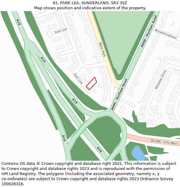 81, PARK LEA, SUNDERLAND, SR3 3SZ: Location map and indicative extent of plot