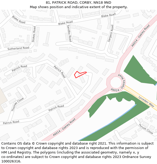 81, PATRICK ROAD, CORBY, NN18 9ND: Location map and indicative extent of plot