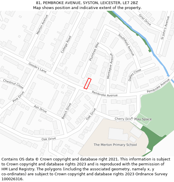 81, PEMBROKE AVENUE, SYSTON, LEICESTER, LE7 2BZ: Location map and indicative extent of plot