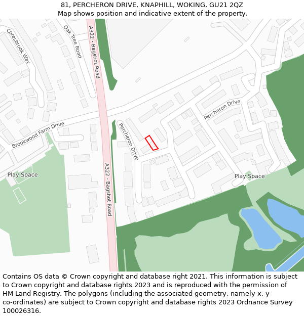 81, PERCHERON DRIVE, KNAPHILL, WOKING, GU21 2QZ: Location map and indicative extent of plot