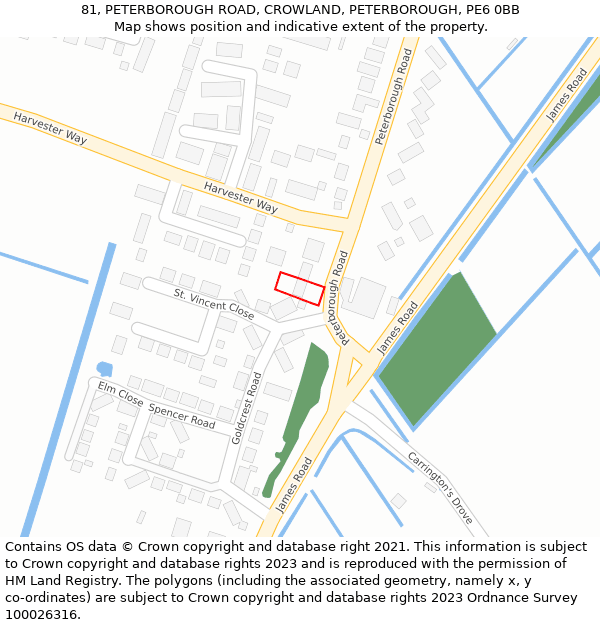 81, PETERBOROUGH ROAD, CROWLAND, PETERBOROUGH, PE6 0BB: Location map and indicative extent of plot