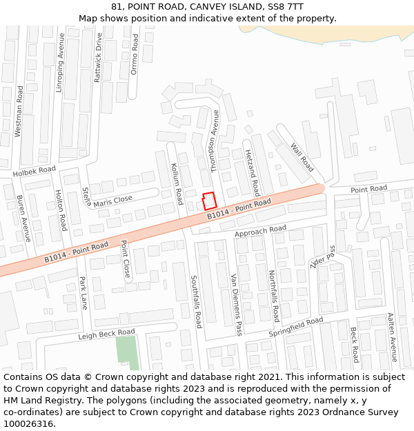 81, POINT ROAD, CANVEY ISLAND, SS8 7TT: Location map and indicative extent of plot