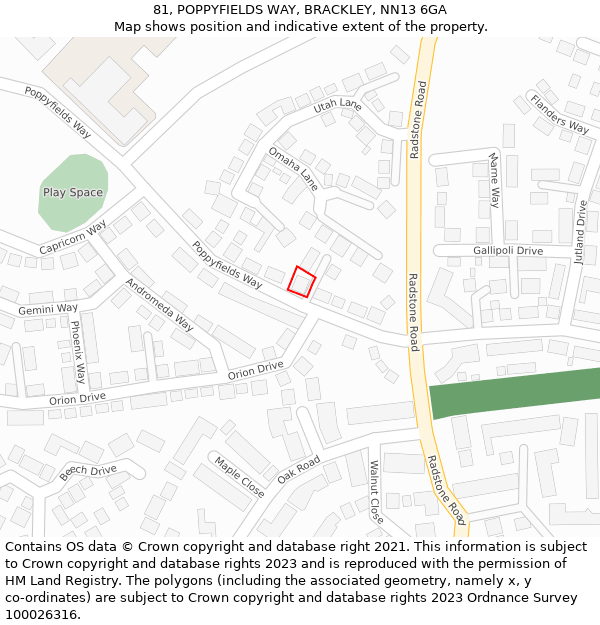 81, POPPYFIELDS WAY, BRACKLEY, NN13 6GA: Location map and indicative extent of plot