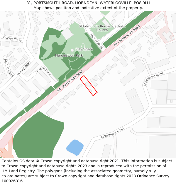 81, PORTSMOUTH ROAD, HORNDEAN, WATERLOOVILLE, PO8 9LH: Location map and indicative extent of plot