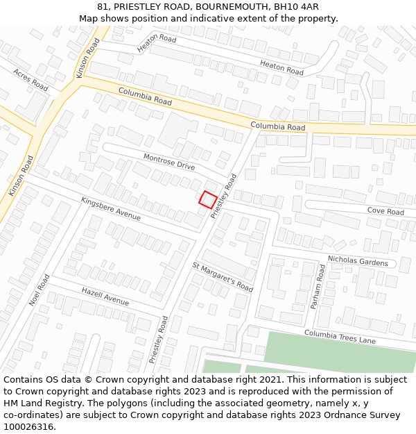 81, PRIESTLEY ROAD, BOURNEMOUTH, BH10 4AR: Location map and indicative extent of plot