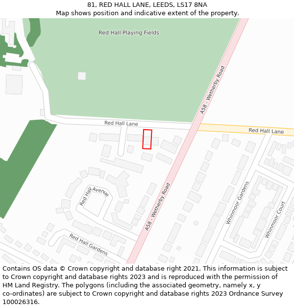 81, RED HALL LANE, LEEDS, LS17 8NA: Location map and indicative extent of plot