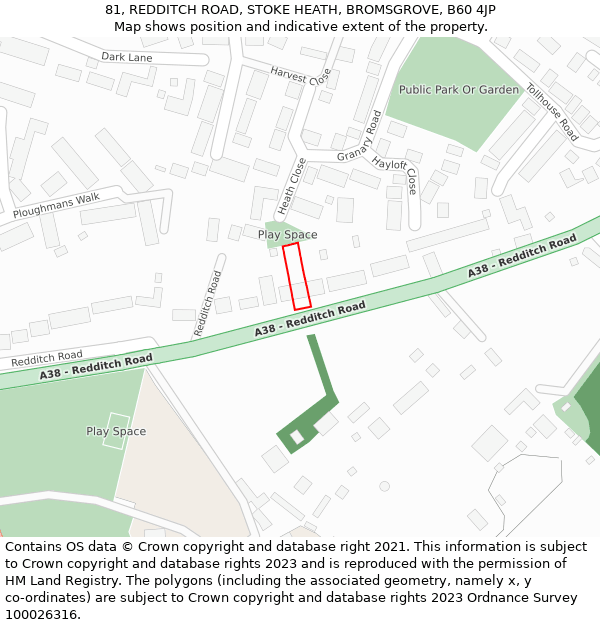 81, REDDITCH ROAD, STOKE HEATH, BROMSGROVE, B60 4JP: Location map and indicative extent of plot