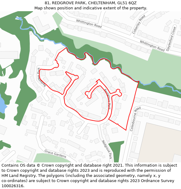 81, REDGROVE PARK, CHELTENHAM, GL51 6QZ: Location map and indicative extent of plot