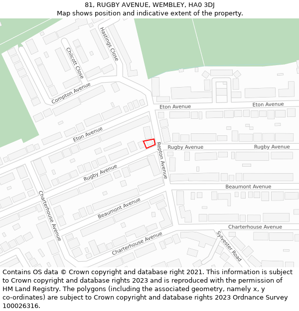 81, RUGBY AVENUE, WEMBLEY, HA0 3DJ: Location map and indicative extent of plot