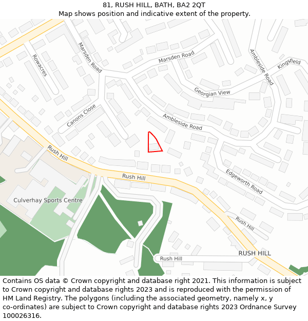 81, RUSH HILL, BATH, BA2 2QT: Location map and indicative extent of plot