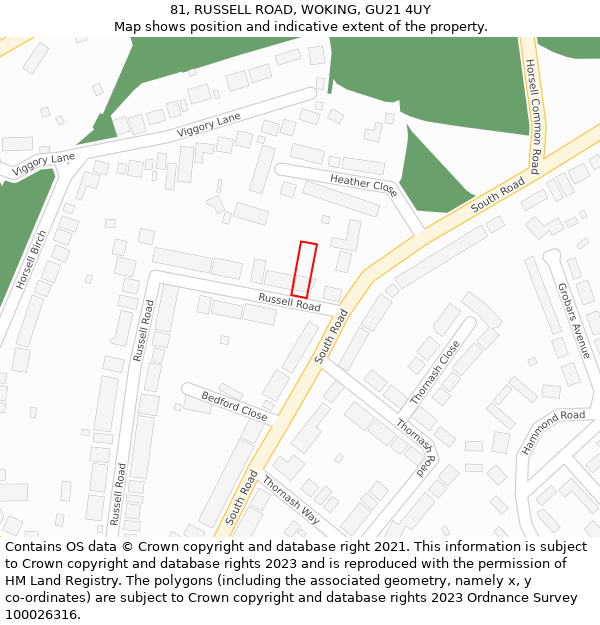 81, RUSSELL ROAD, WOKING, GU21 4UY: Location map and indicative extent of plot