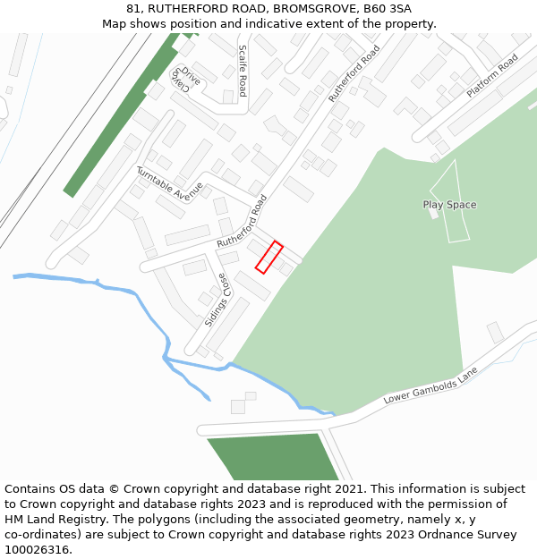 81, RUTHERFORD ROAD, BROMSGROVE, B60 3SA: Location map and indicative extent of plot