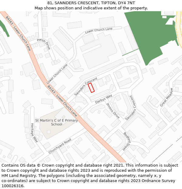 81, SANNDERS CRESCENT, TIPTON, DY4 7NT: Location map and indicative extent of plot