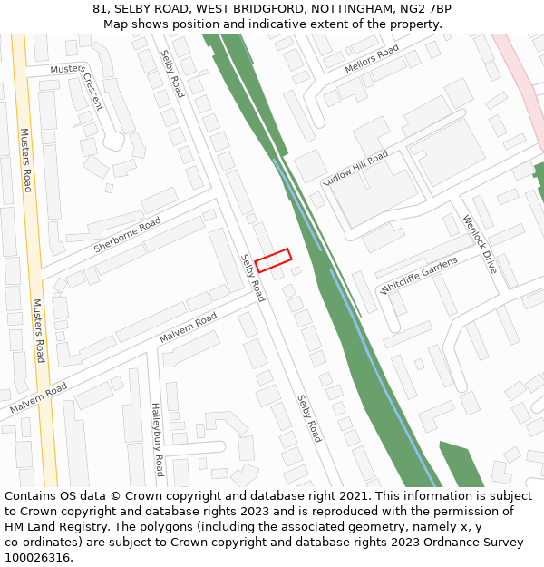 81, SELBY ROAD, WEST BRIDGFORD, NOTTINGHAM, NG2 7BP: Location map and indicative extent of plot