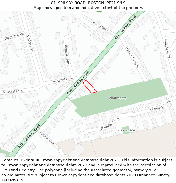 81, SPILSBY ROAD, BOSTON, PE21 9NX: Location map and indicative extent of plot