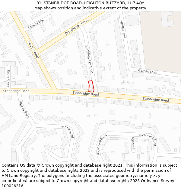 81, STANBRIDGE ROAD, LEIGHTON BUZZARD, LU7 4QA: Location map and indicative extent of plot