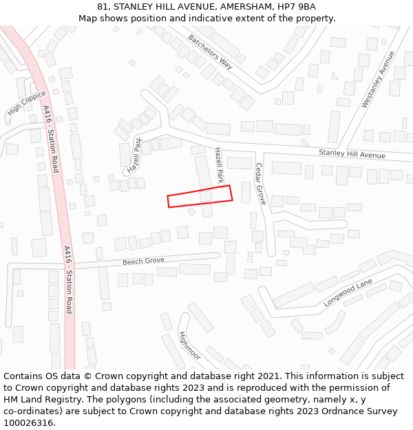 81, STANLEY HILL AVENUE, AMERSHAM, HP7 9BA: Location map and indicative extent of plot