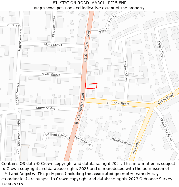 81, STATION ROAD, MARCH, PE15 8NP: Location map and indicative extent of plot