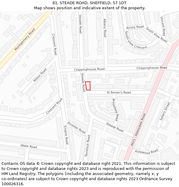 81, STEADE ROAD, SHEFFIELD, S7 1DT: Location map and indicative extent of plot