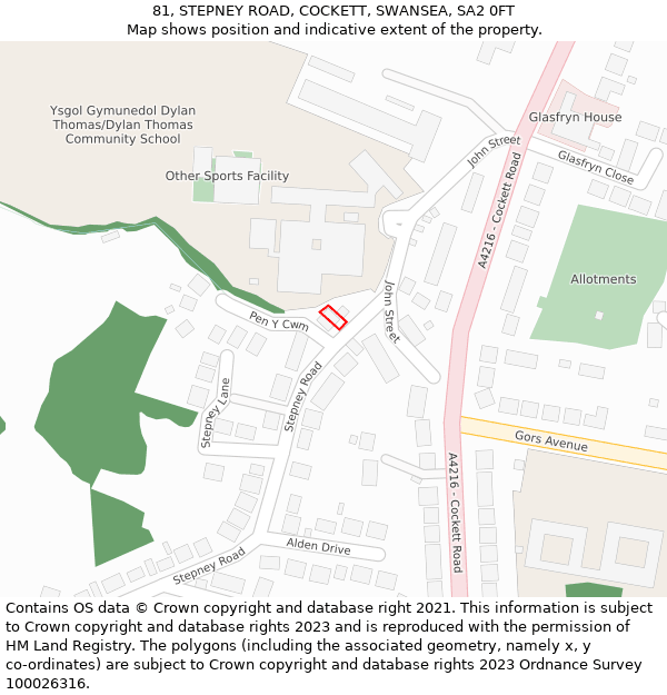 81, STEPNEY ROAD, COCKETT, SWANSEA, SA2 0FT: Location map and indicative extent of plot