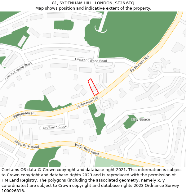 81, SYDENHAM HILL, LONDON, SE26 6TQ: Location map and indicative extent of plot