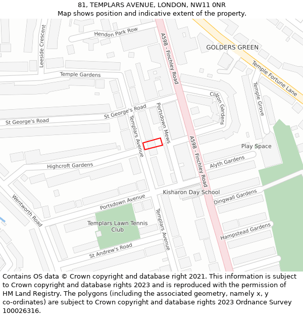 81, TEMPLARS AVENUE, LONDON, NW11 0NR: Location map and indicative extent of plot