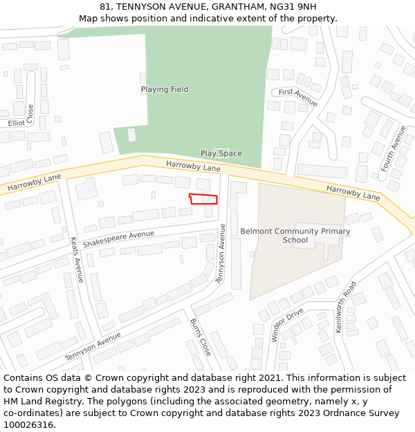 81, TENNYSON AVENUE, GRANTHAM, NG31 9NH: Location map and indicative extent of plot
