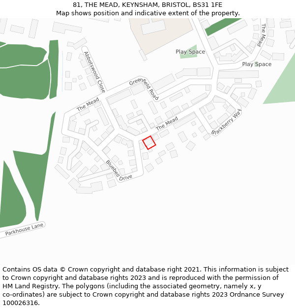 81, THE MEAD, KEYNSHAM, BRISTOL, BS31 1FE: Location map and indicative extent of plot