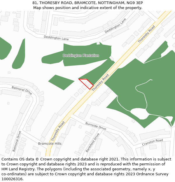 81, THORESBY ROAD, BRAMCOTE, NOTTINGHAM, NG9 3EP: Location map and indicative extent of plot