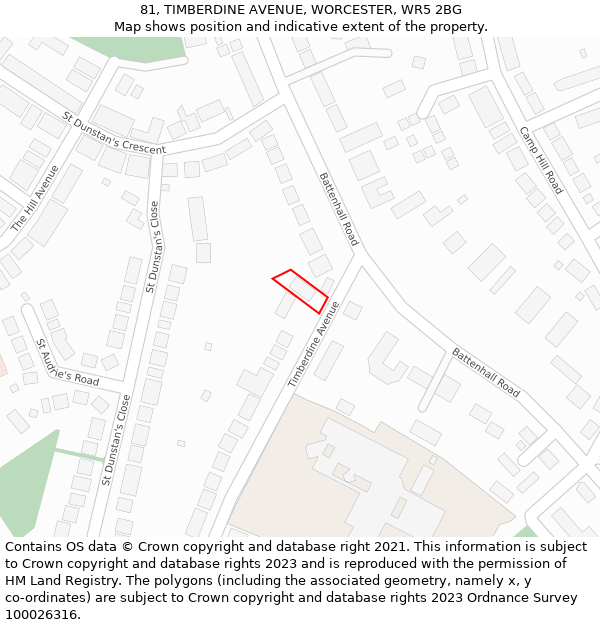81, TIMBERDINE AVENUE, WORCESTER, WR5 2BG: Location map and indicative extent of plot